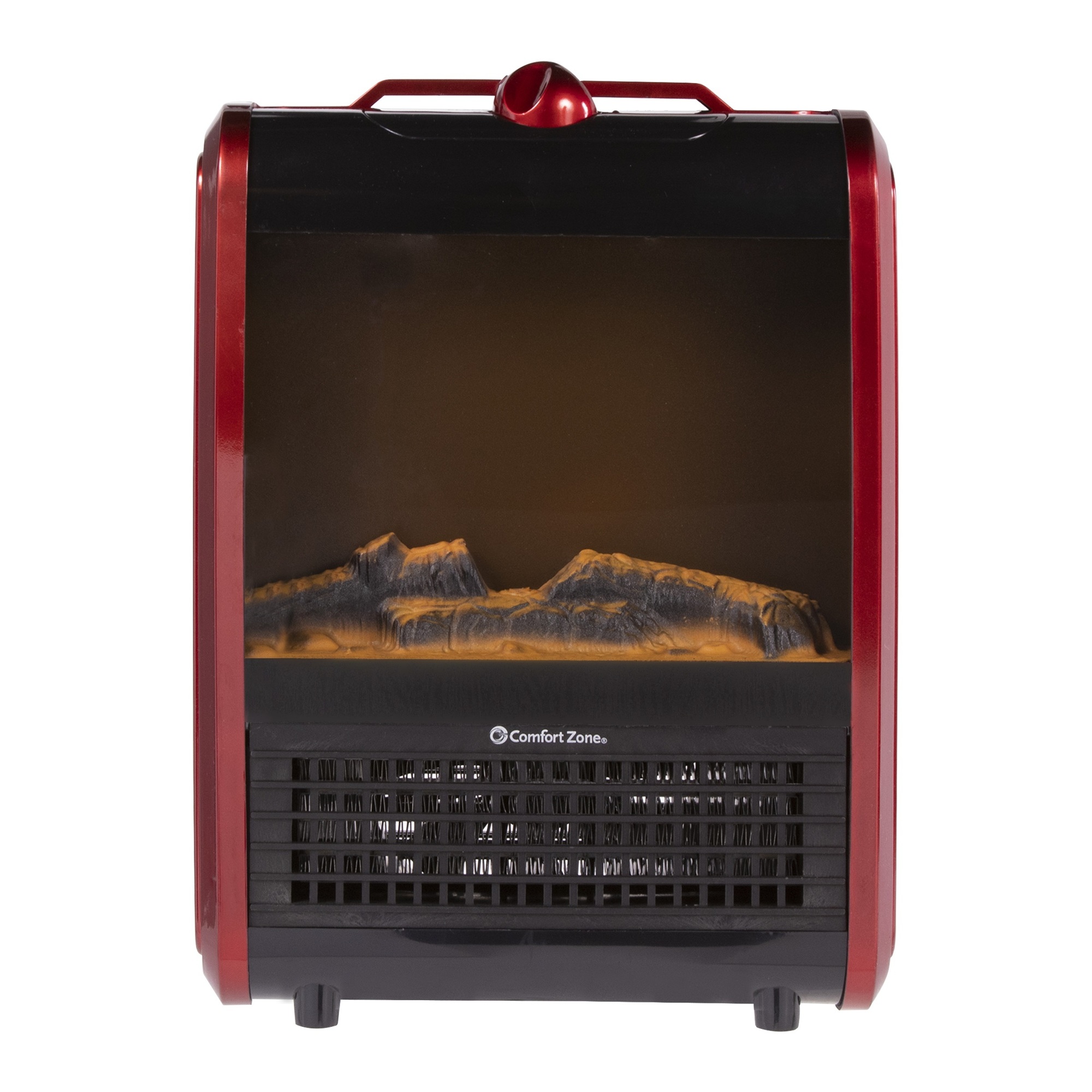 Comfort Zone, Mini Fireplace Heater w/Realistic 3D Flame, Red, Heat